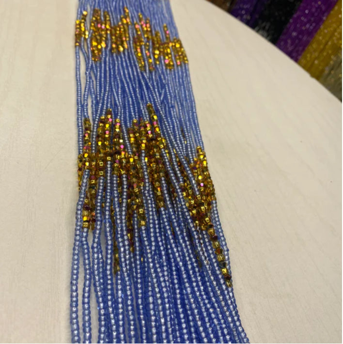 Blue & Gold Thin Waistbead